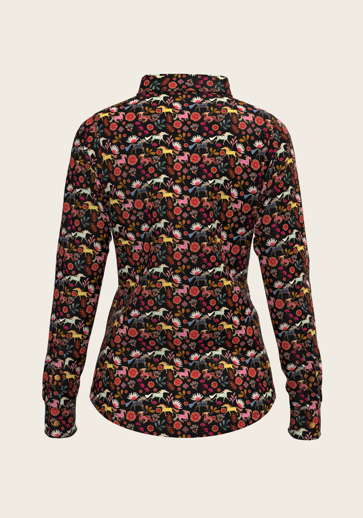 Bouquet on Black Ladies Button Shirt