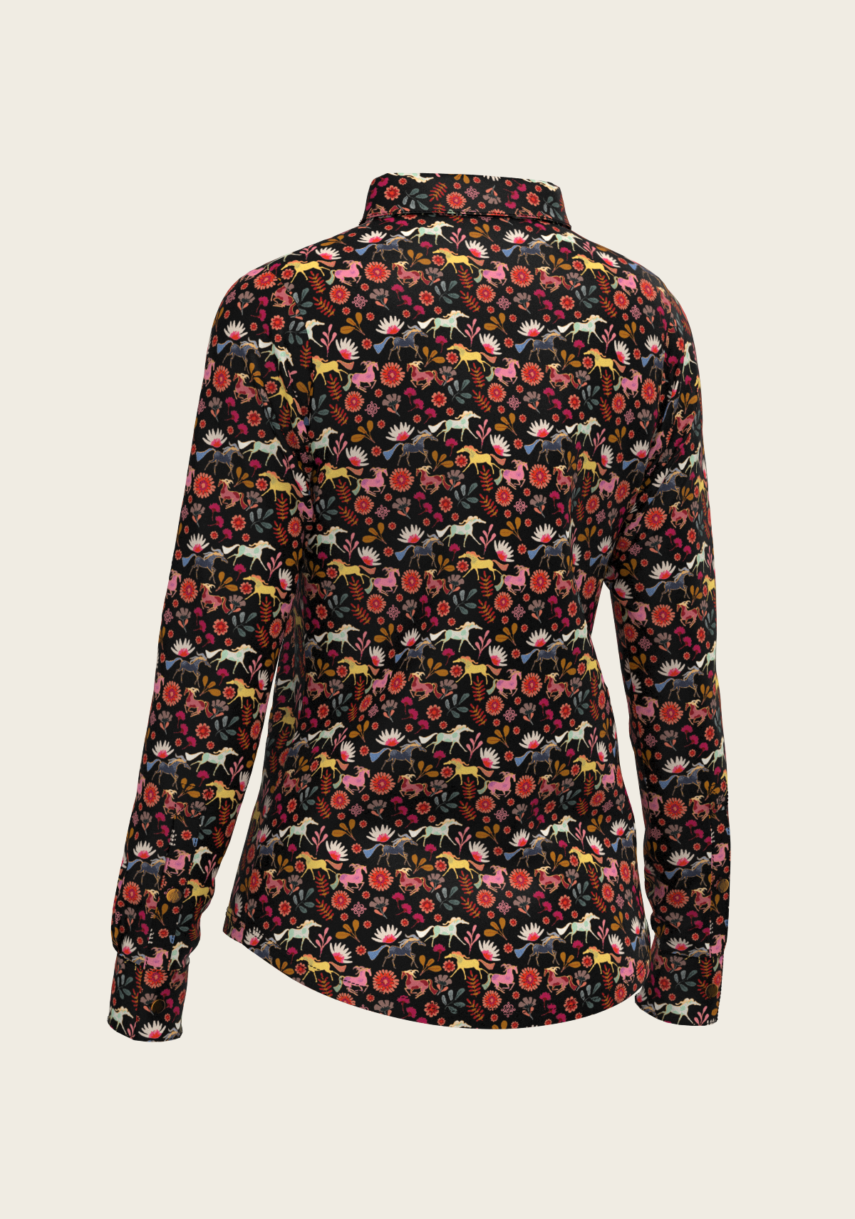 Bouquet on Black Ladies Button Shirt