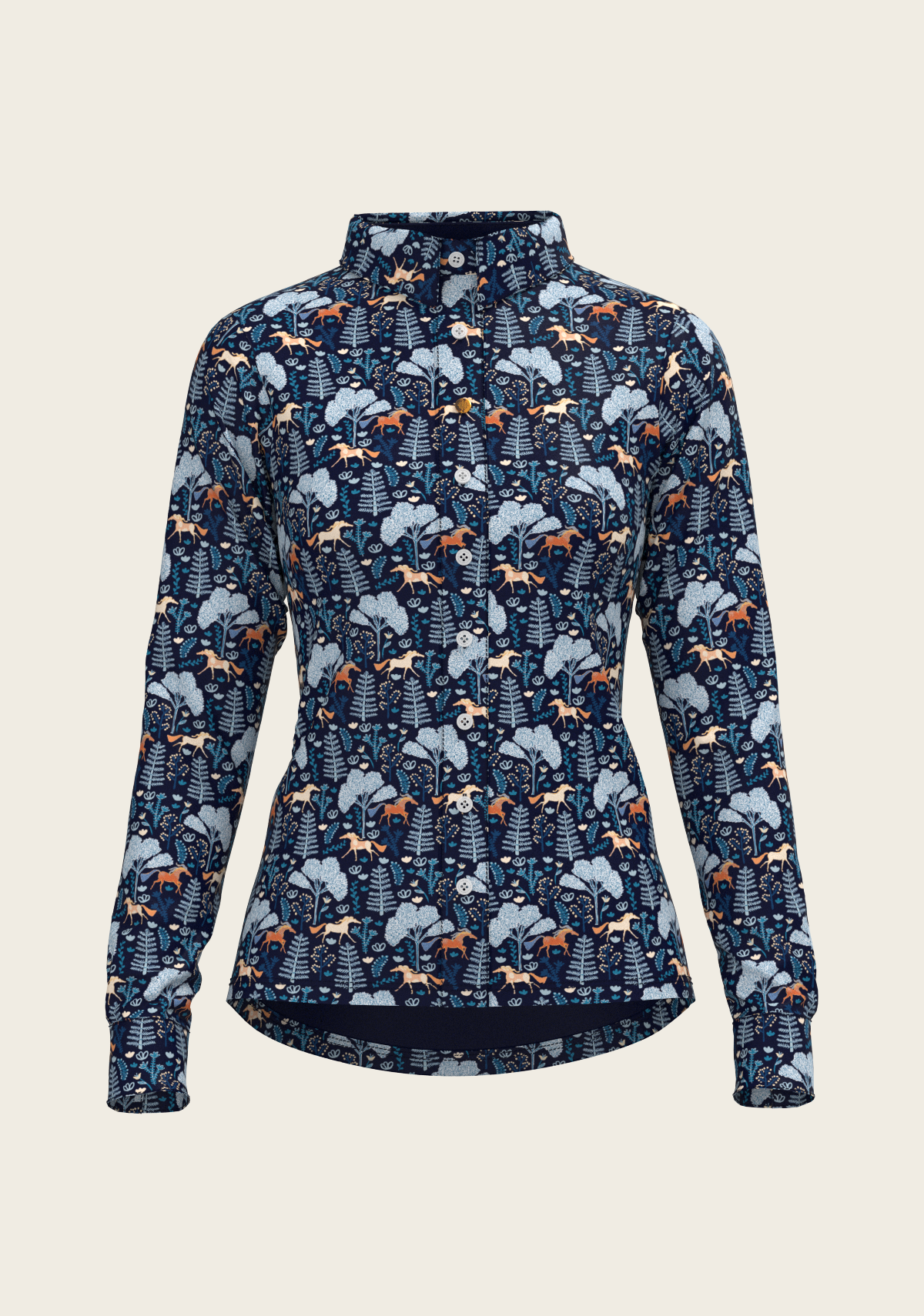 Forest on Navy Ladies Button Shirt