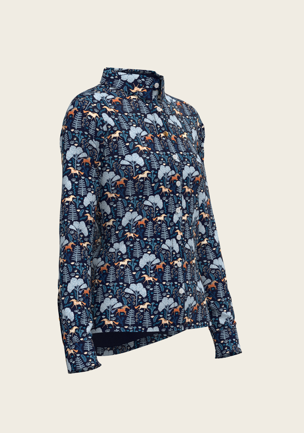 Forest on Navy Ladies Button Shirt