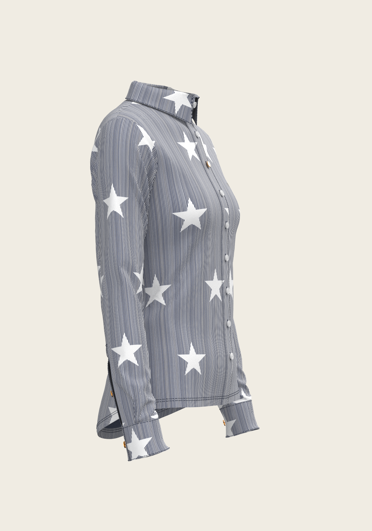 Stars on Blue Stripes Ladies Button Shirt