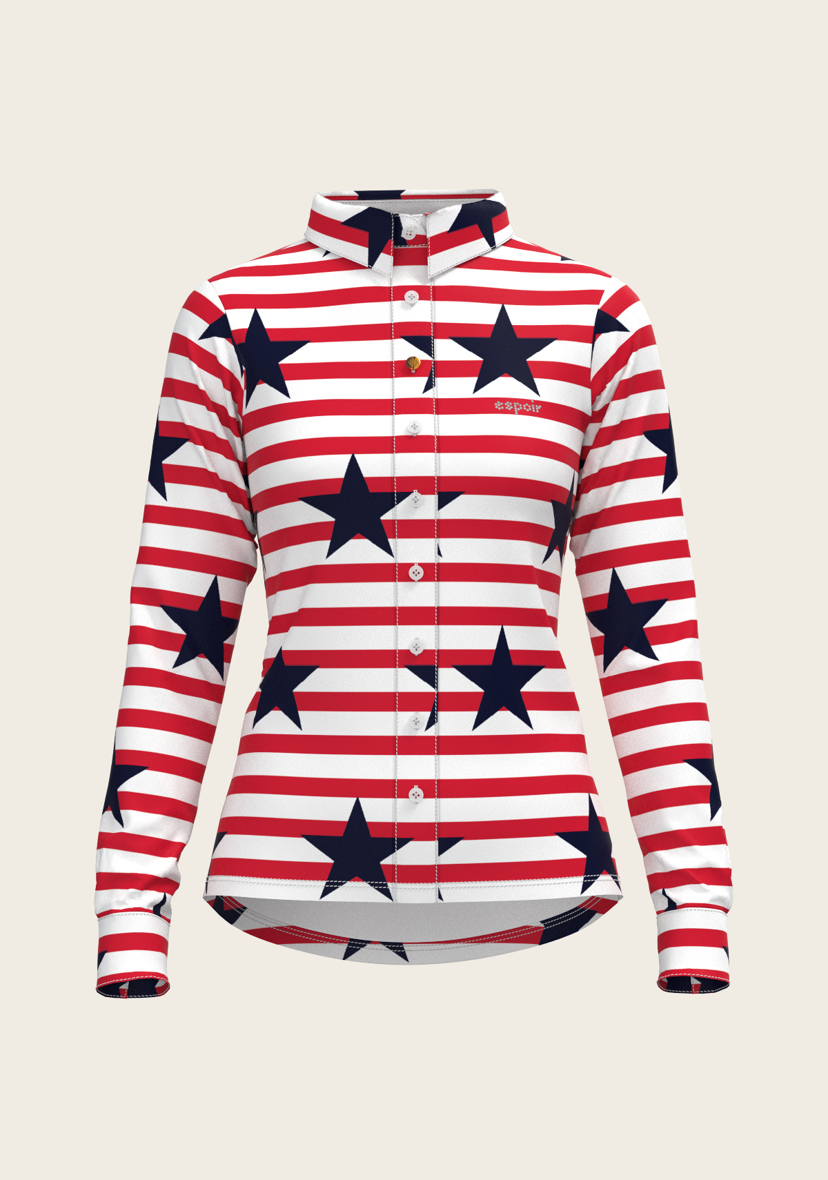 Navy Stars on Red Stripes Ladies Button Shirt
