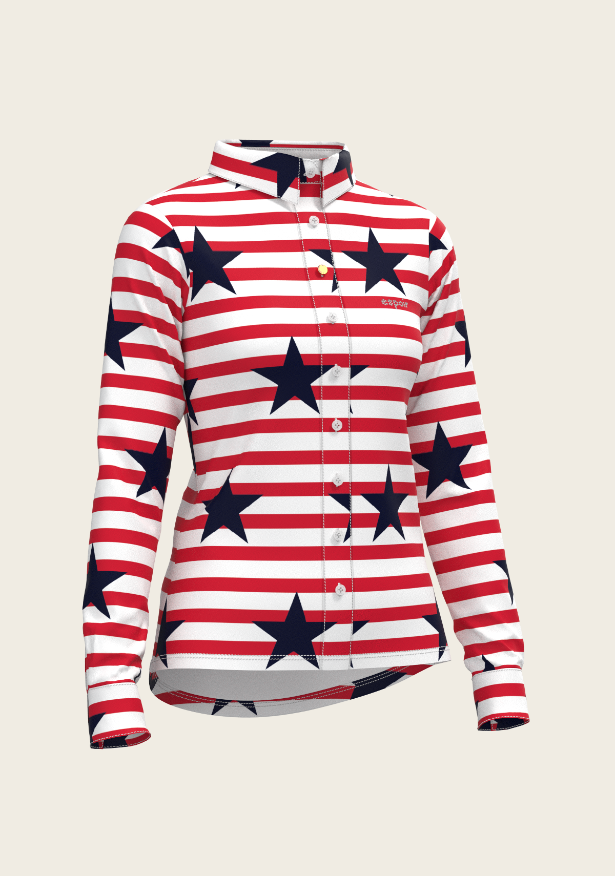 Navy Stars on Red Stripes Ladies Button Shirt