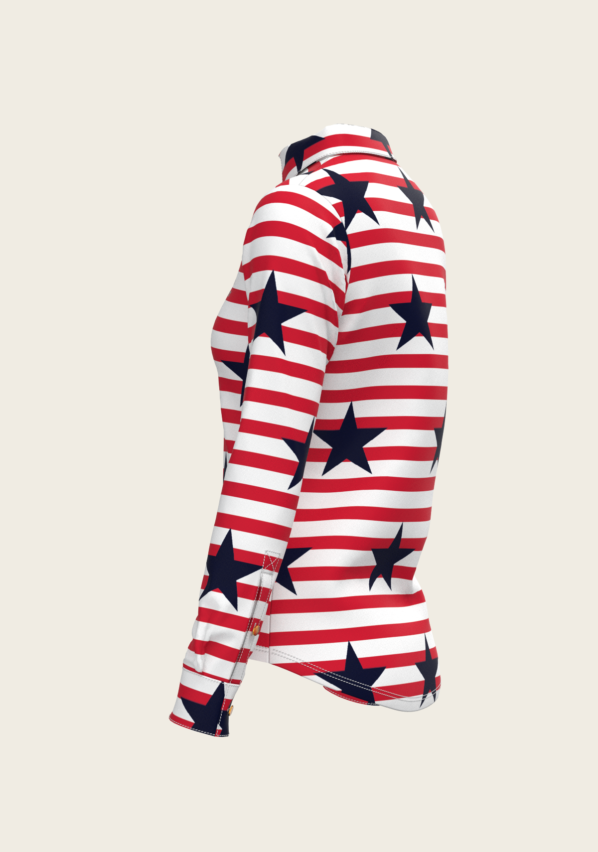Navy Stars on Red Stripes Ladies Button Shirt
