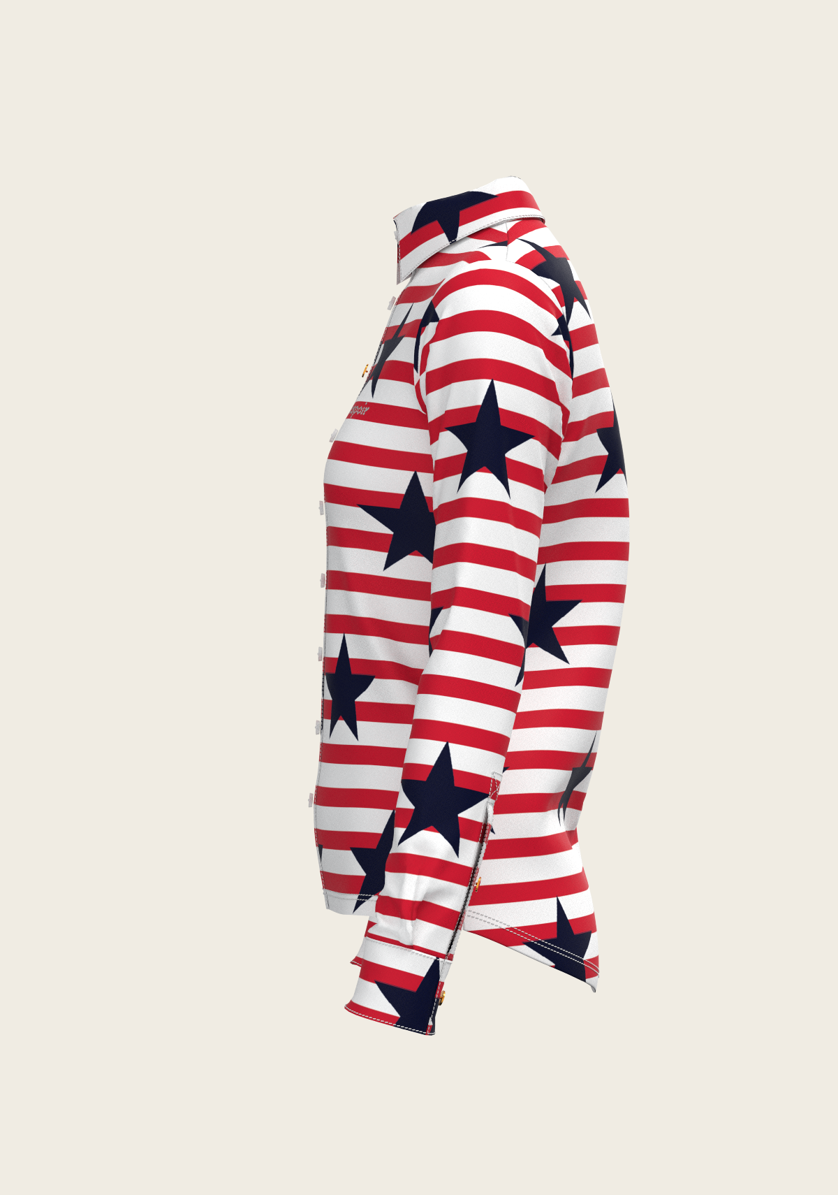 Navy Stars on Red Stripes Ladies Button Shirt