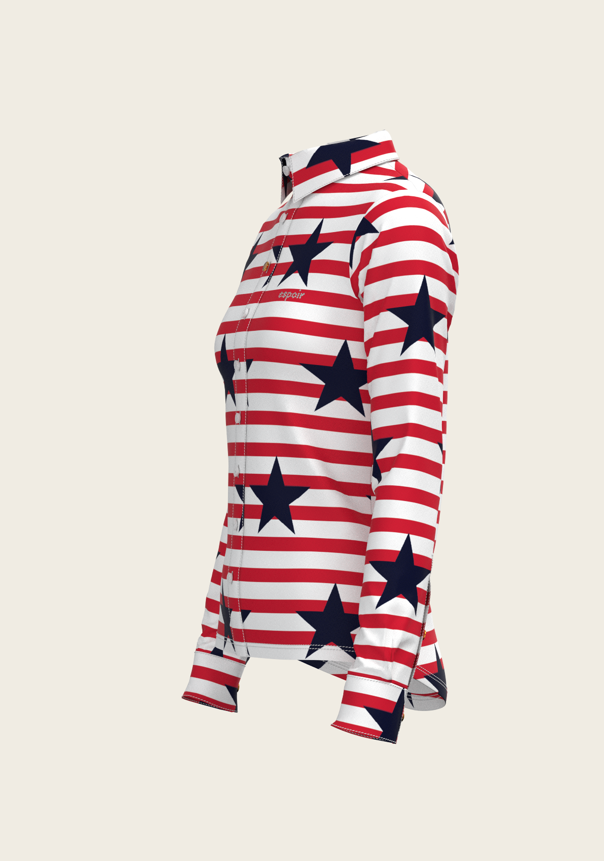 Navy Stars on Red Stripes Ladies Button Shirt