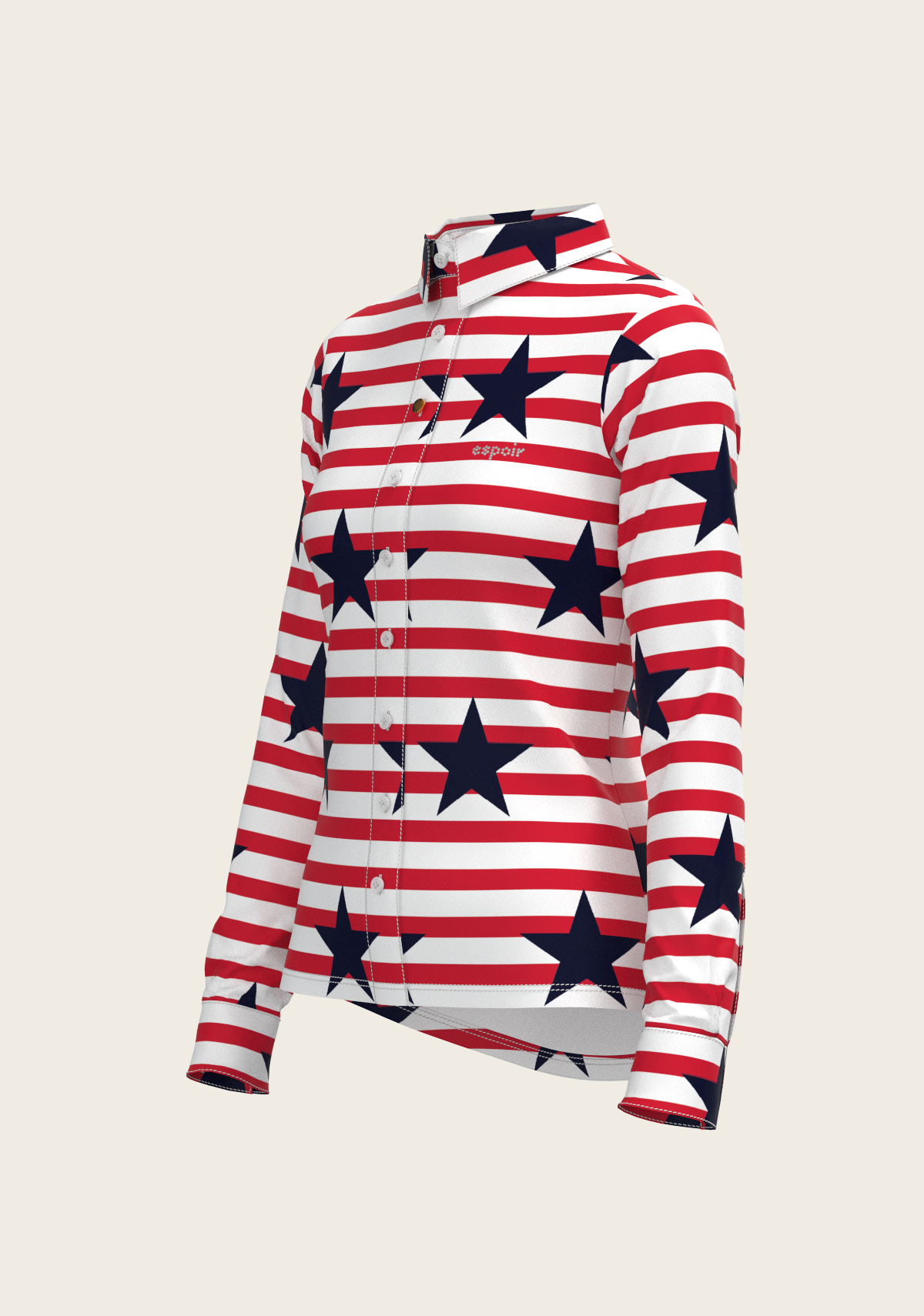 Navy Stars on Red Stripes Ladies Button Shirt