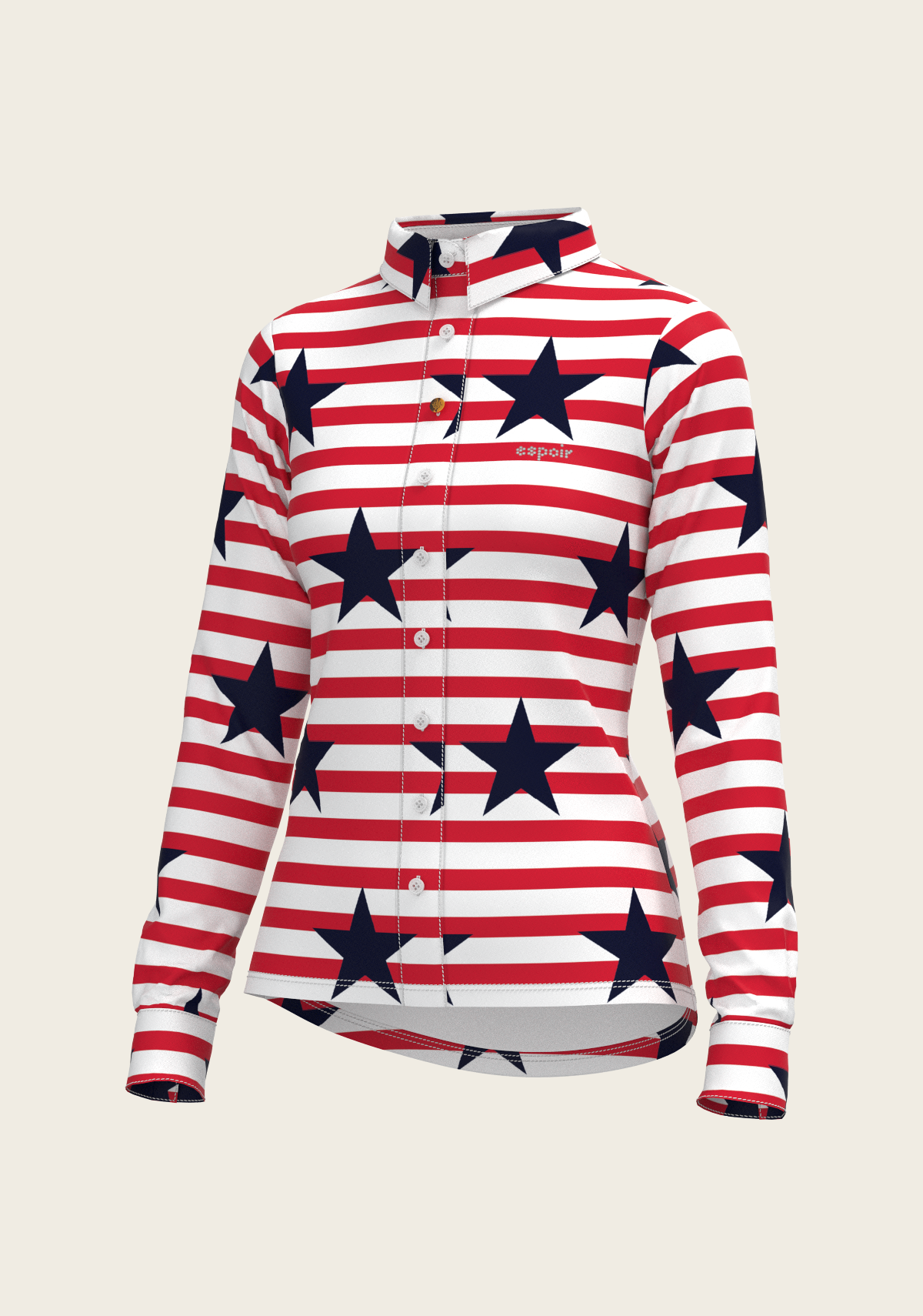 Navy Stars on Red Stripes Ladies Button Shirt