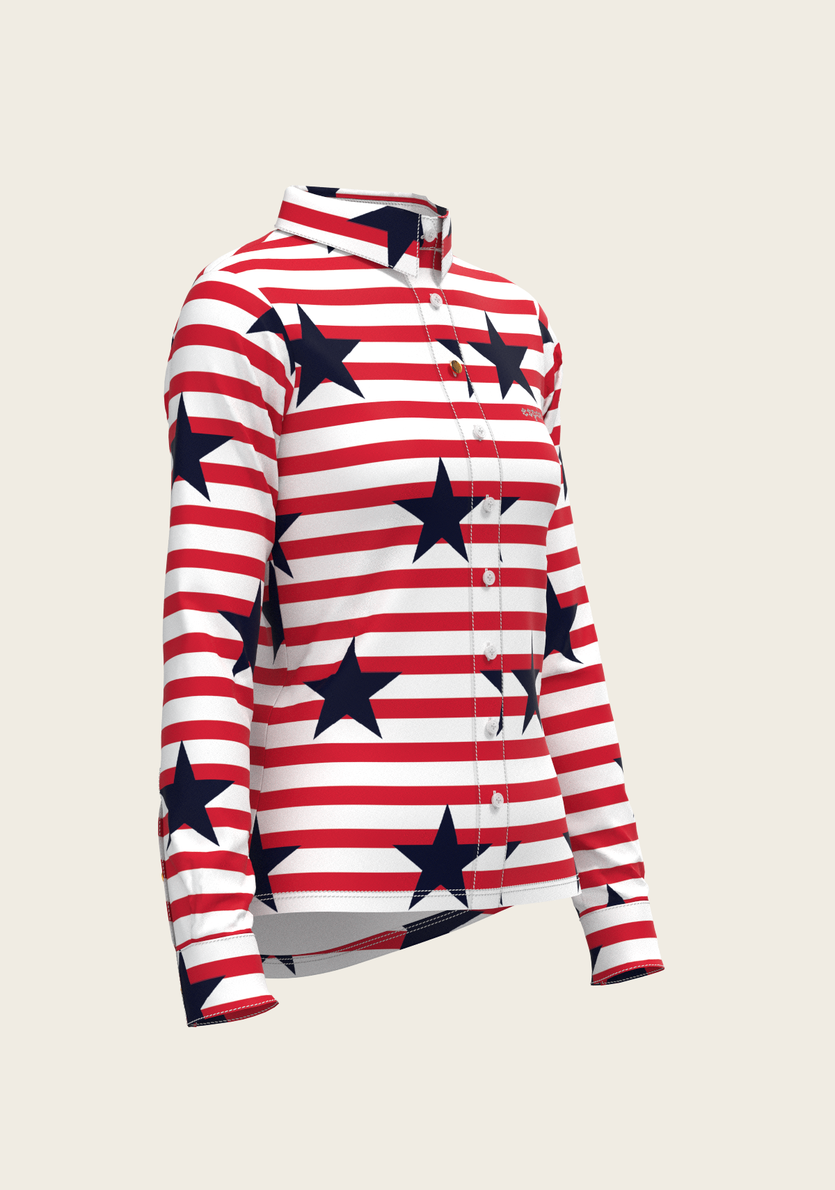 Navy Stars on Red Stripes Ladies Button Shirt
