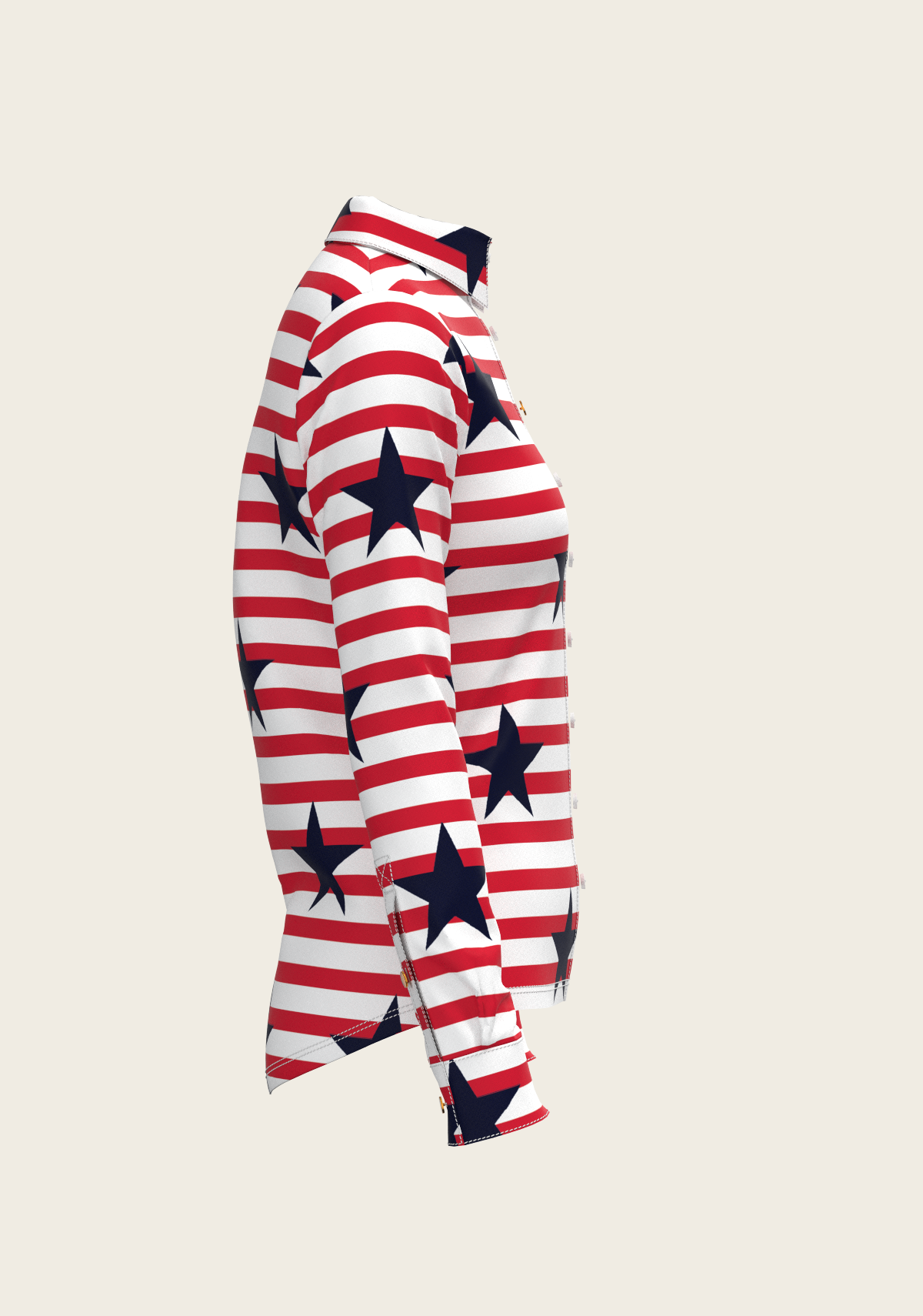 Navy Stars on Red Stripes Ladies Button Shirt