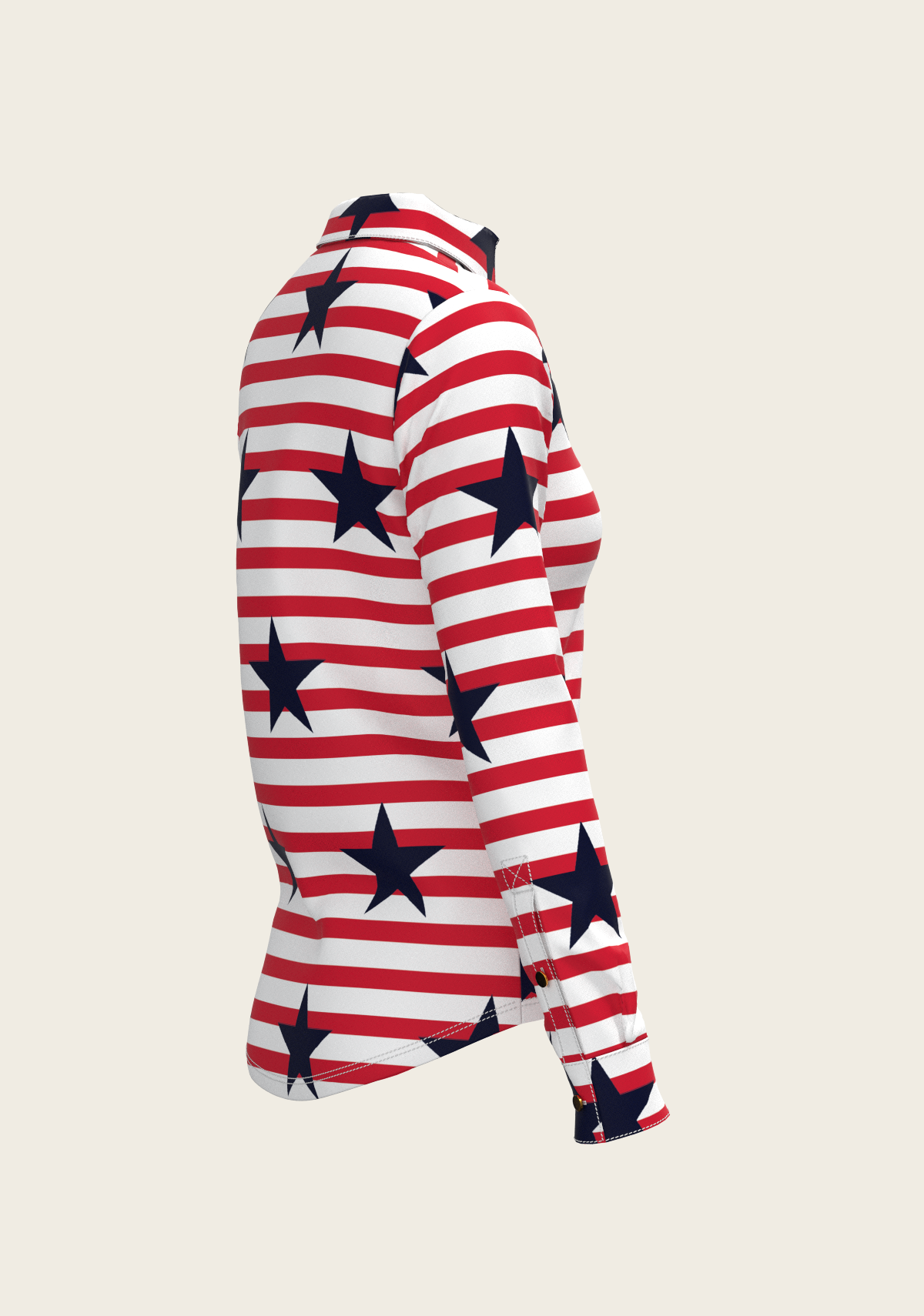 Navy Stars on Red Stripes Ladies Button Shirt