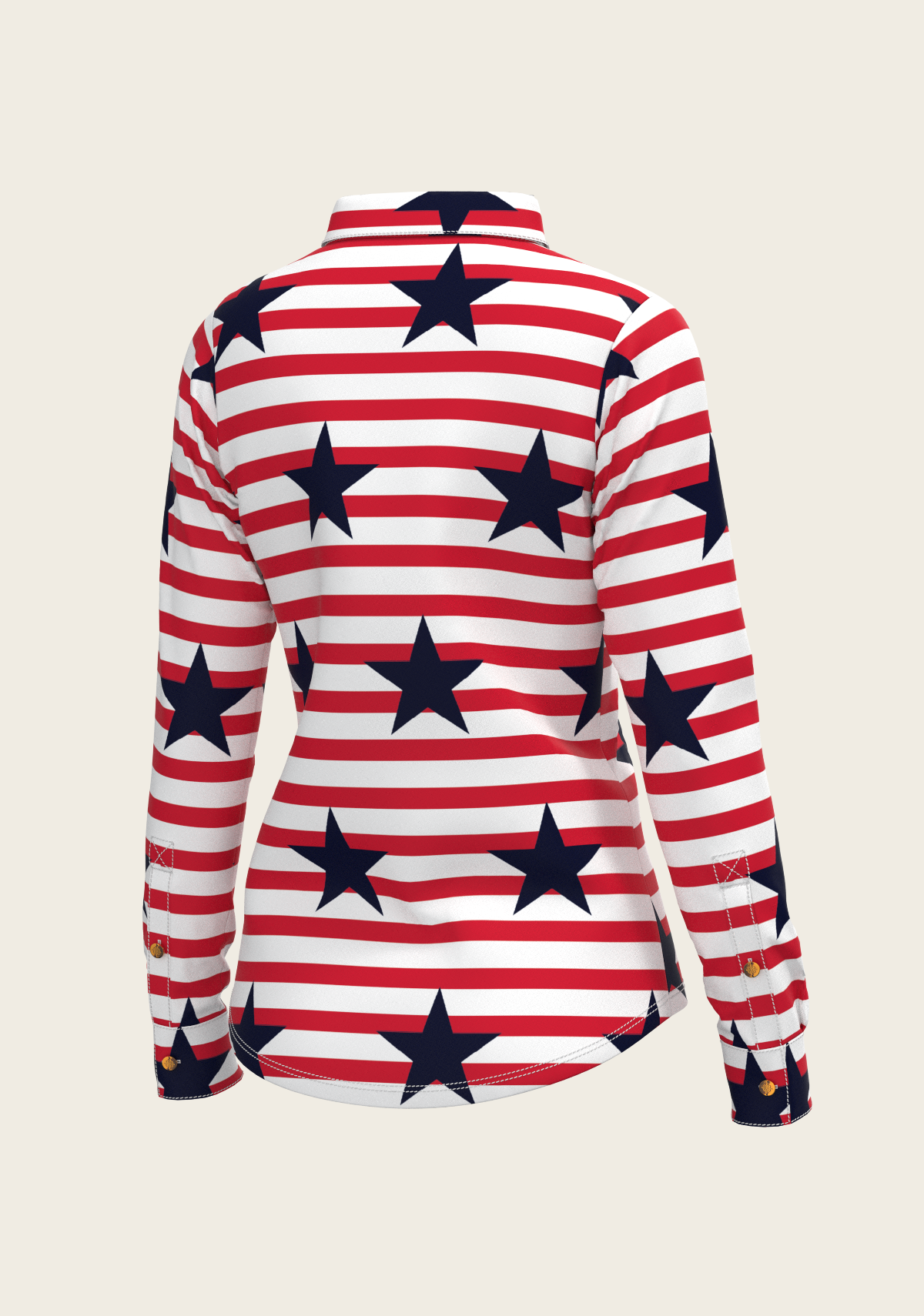 Navy Stars on Red Stripes Ladies Button Shirt