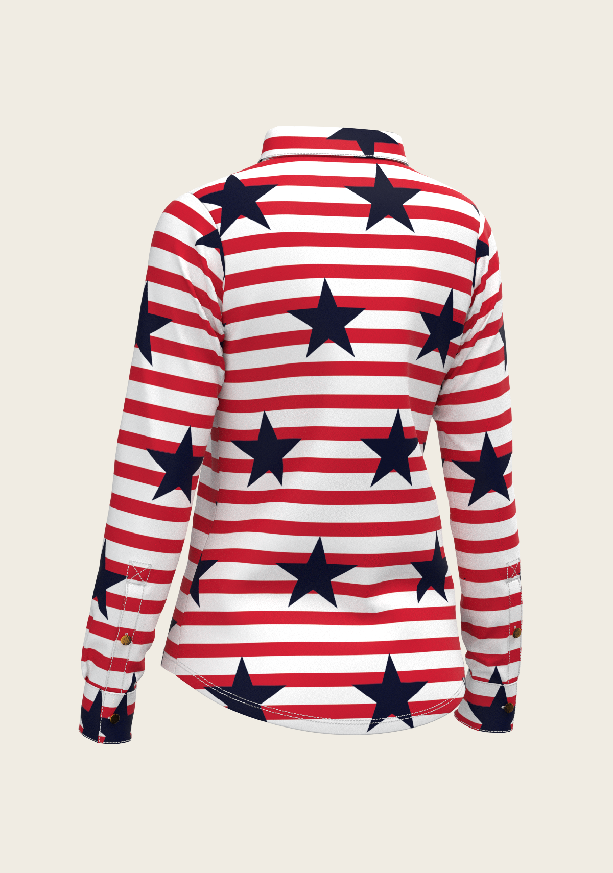 Navy Stars on Red Stripes Ladies Button Shirt