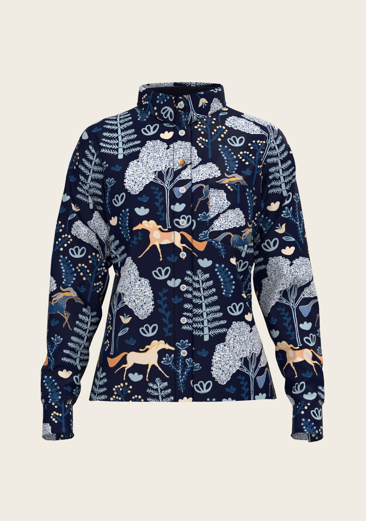 Forest on Navy Loose Fitting Button Shirt