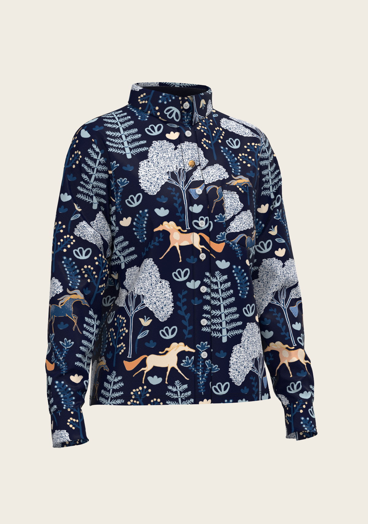 Forest on Navy Loose Fitting Button Shirt