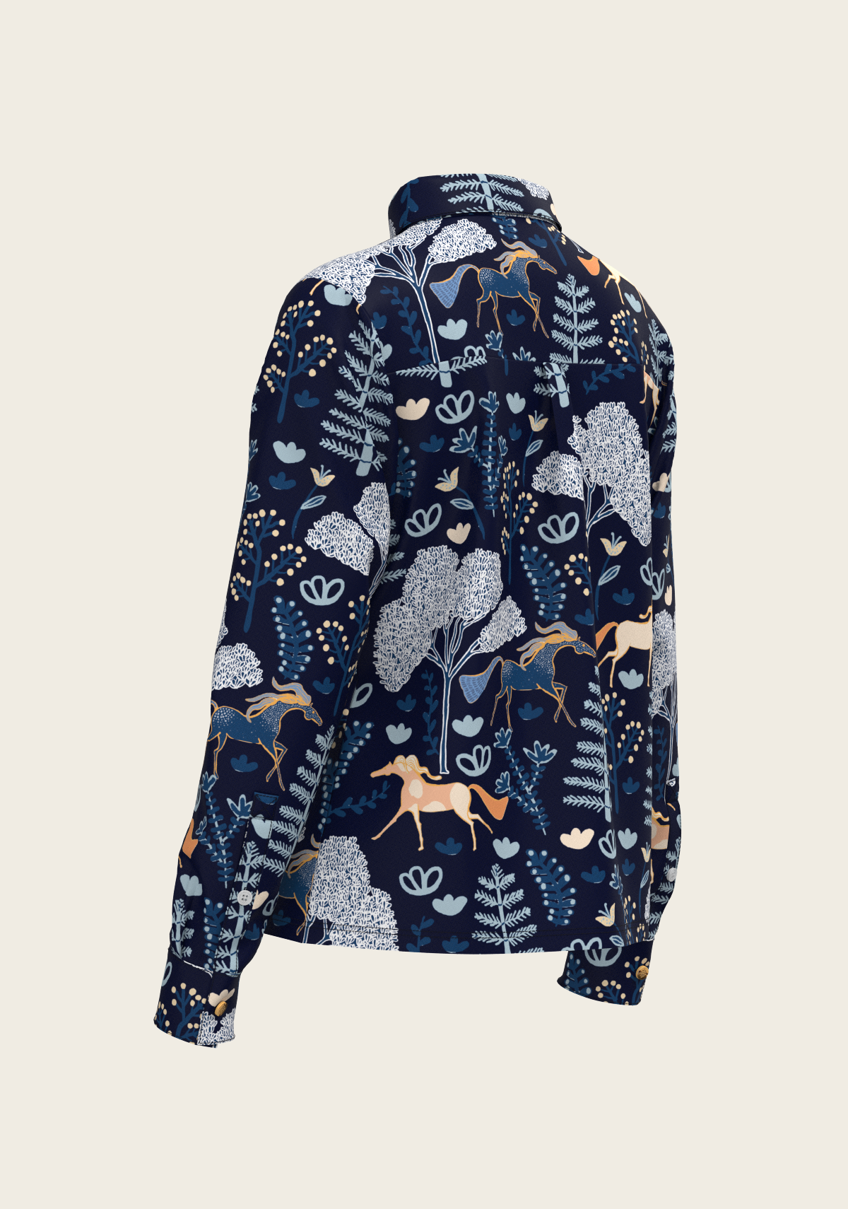 Forest on Navy Loose Fitting Button Shirt