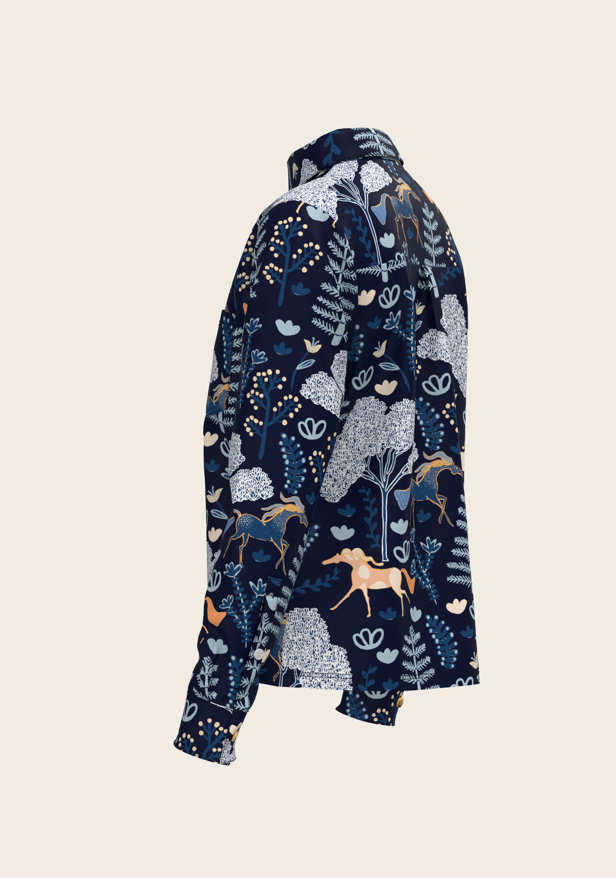 Forest on Navy Loose Fitting Button Shirt