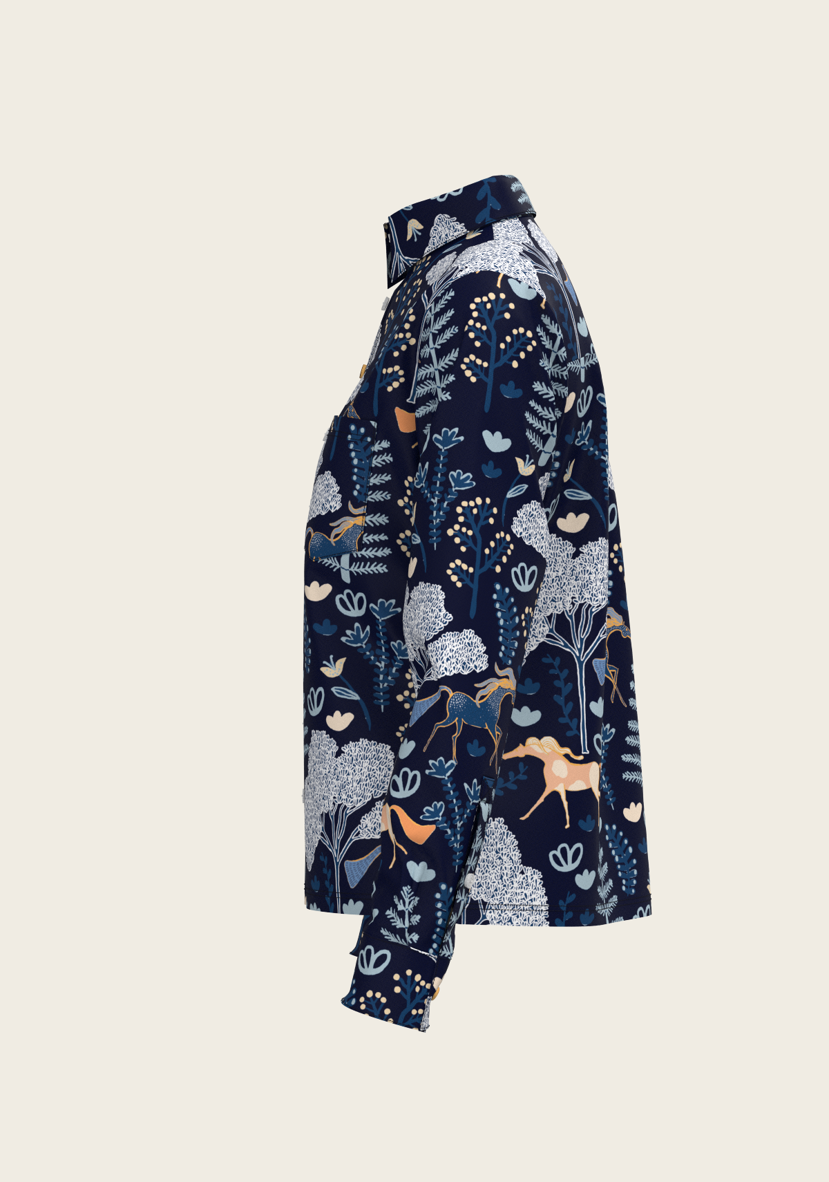 Forest on Navy Loose Fitting Button Shirt