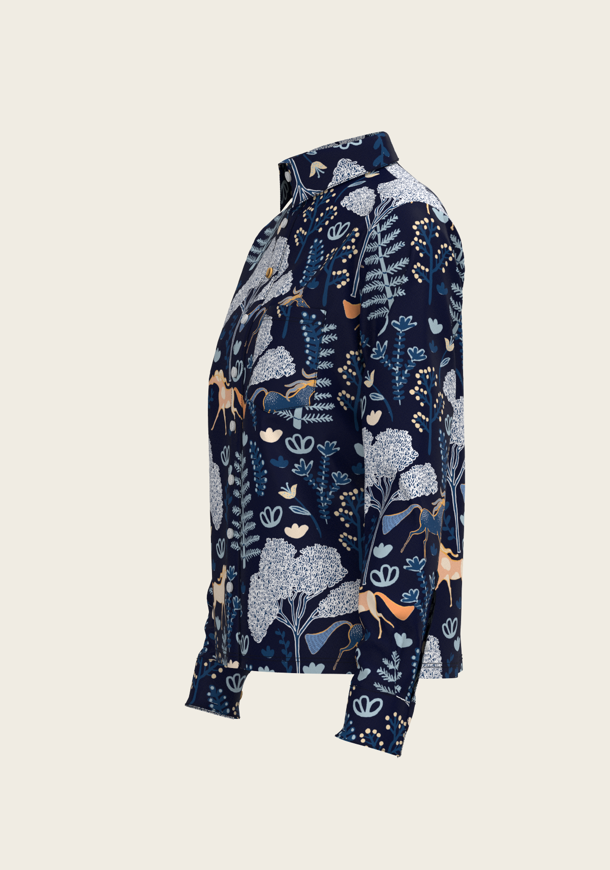 Forest on Navy Loose Fitting Button Shirt