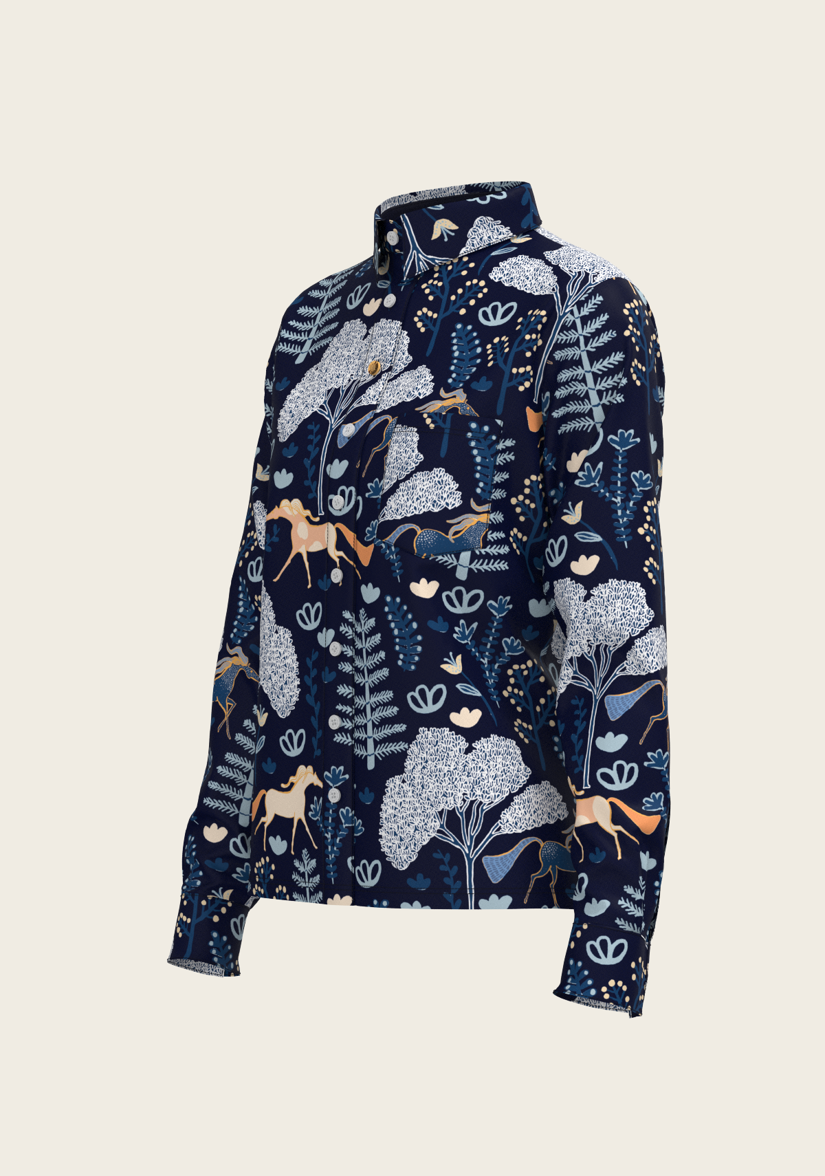 Forest on Navy Loose Fitting Button Shirt