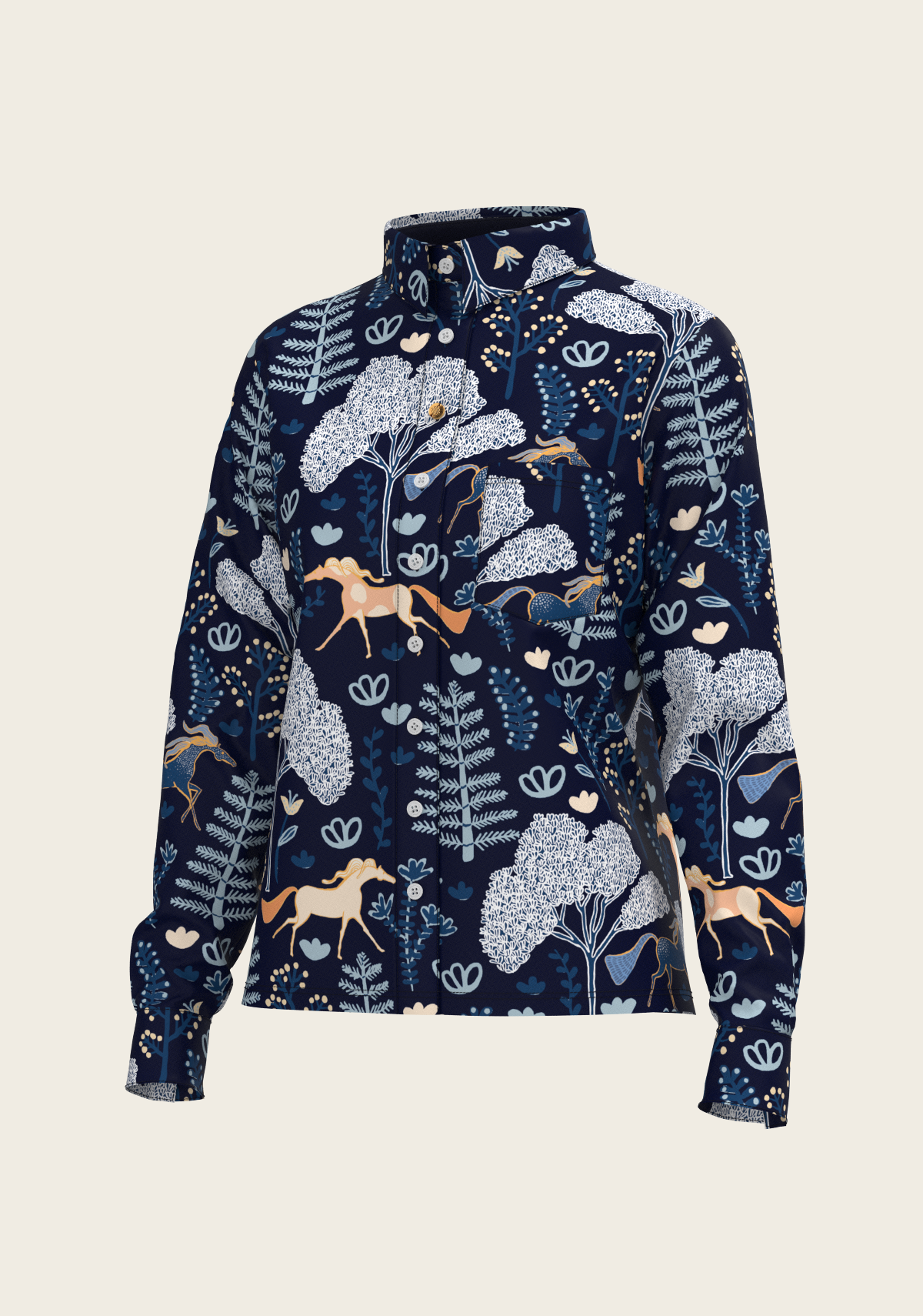 Forest on Navy Loose Fitting Button Shirt