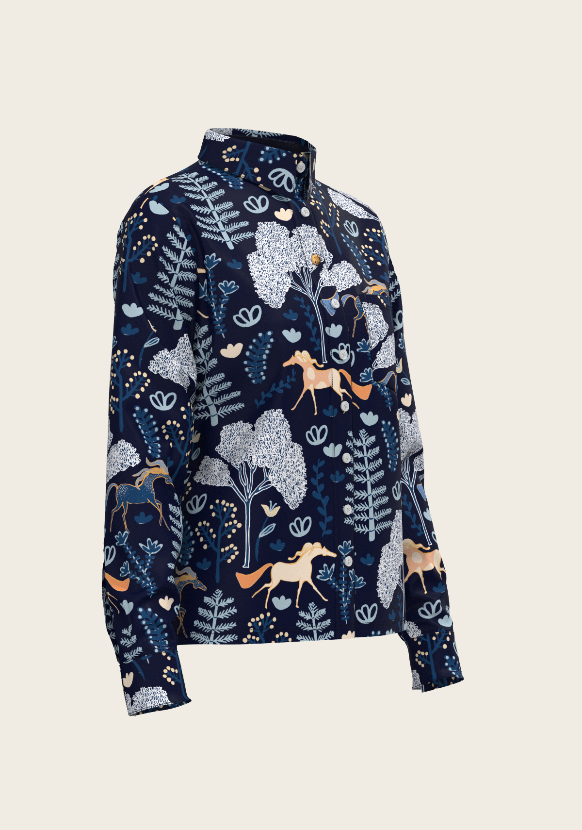 Forest on Navy Loose Fitting Button Shirt