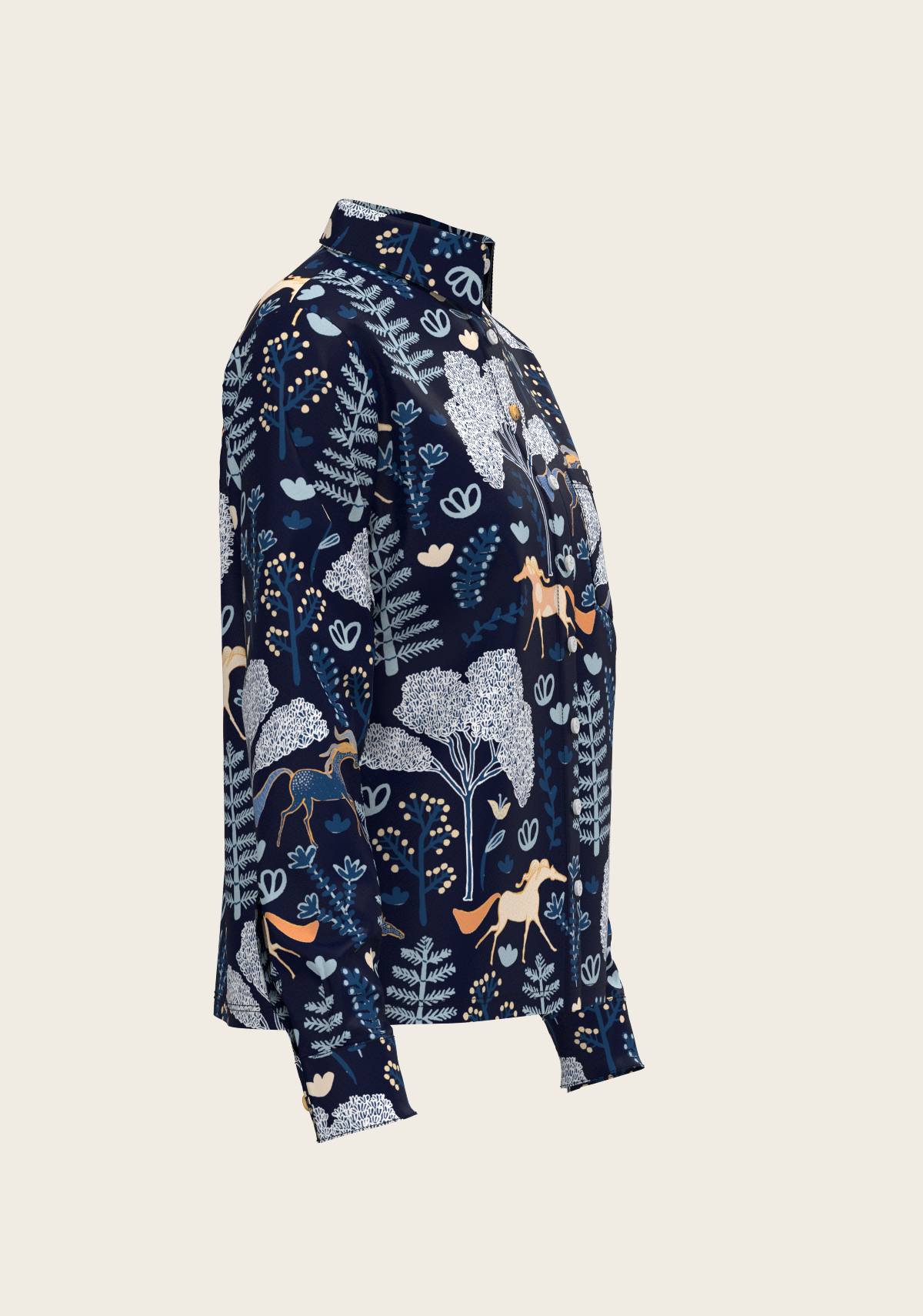 Forest on Navy Loose Fitting Button Shirt