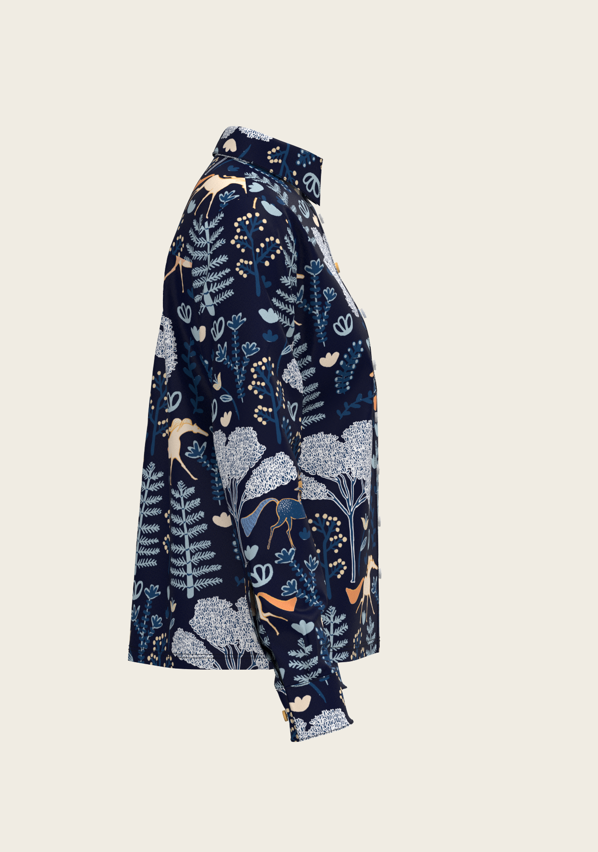 Forest on Navy Loose Fitting Button Shirt