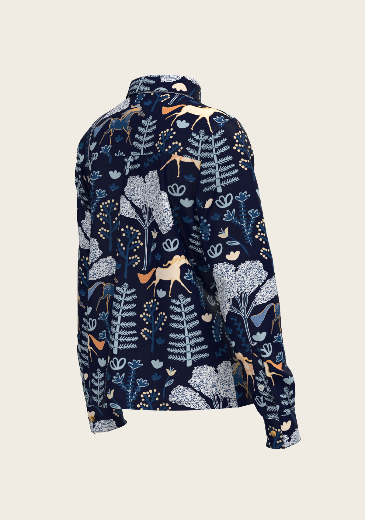 Forest on Navy Loose Fitting Button Shirt