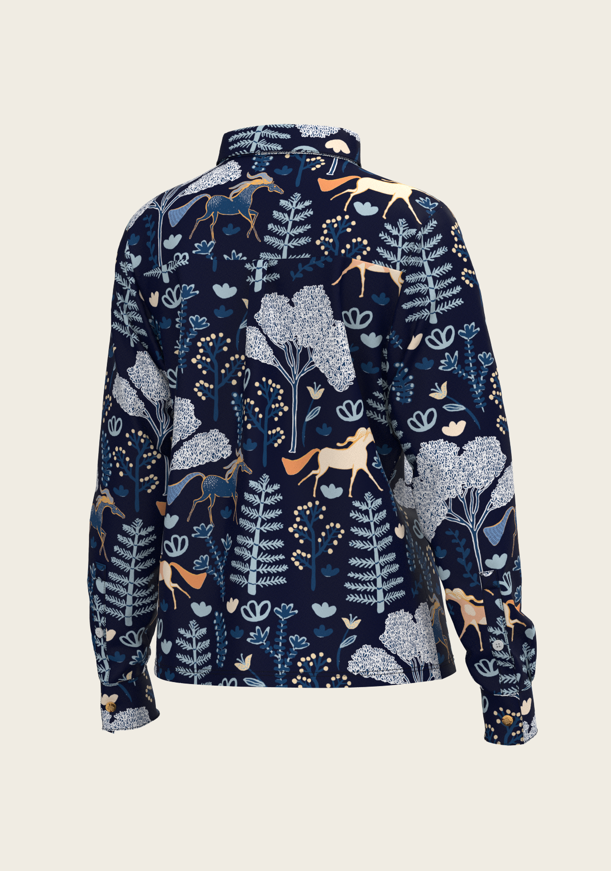 Forest on Navy Loose Fitting Button Shirt
