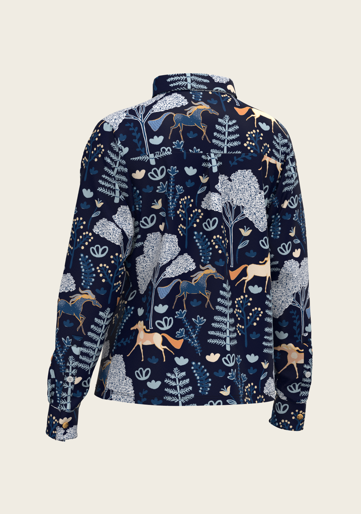 Forest on Navy Loose Fitting Button Shirt