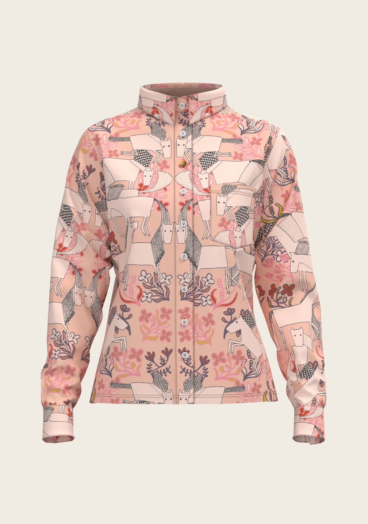 Maize on Peach Loose Fitting Button Shirt