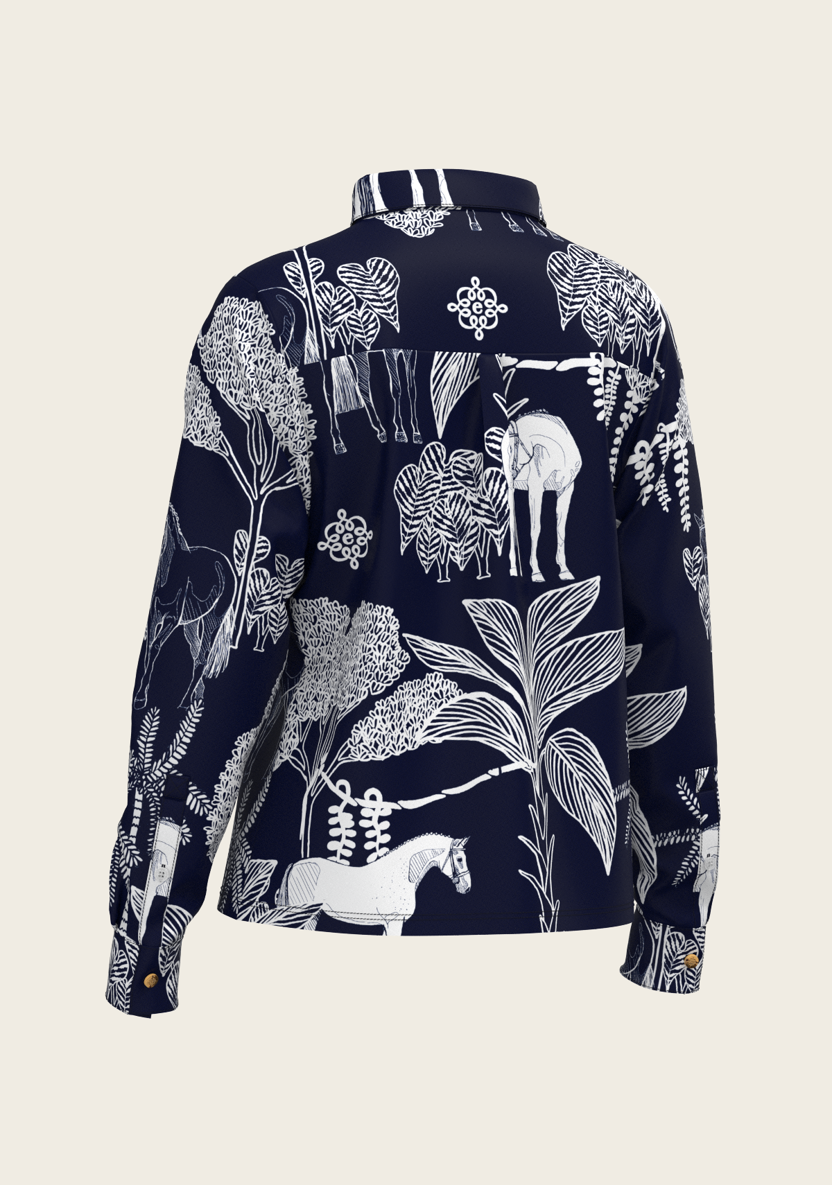 Island Horses on Navy Loose Fitting Button Shirt