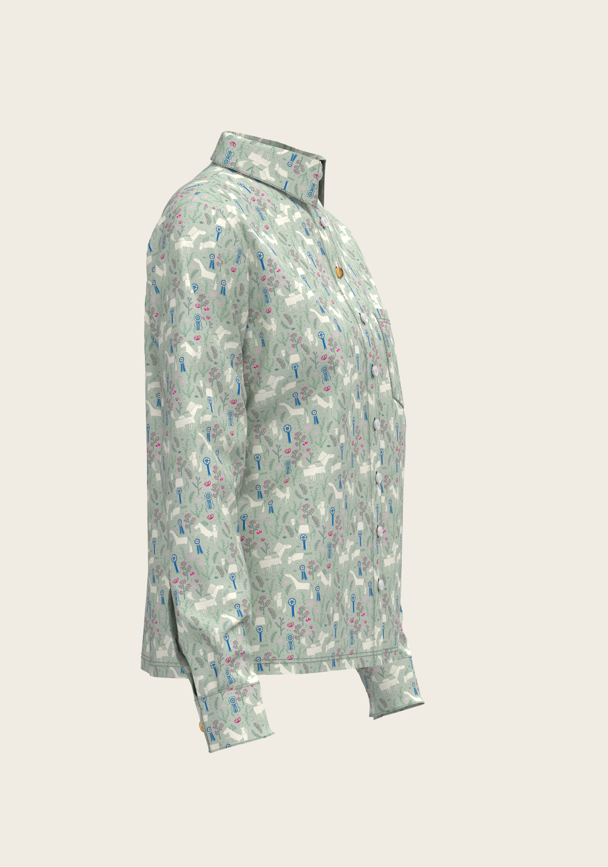 Rosettes on Lime Loose Fitting Button Shirt