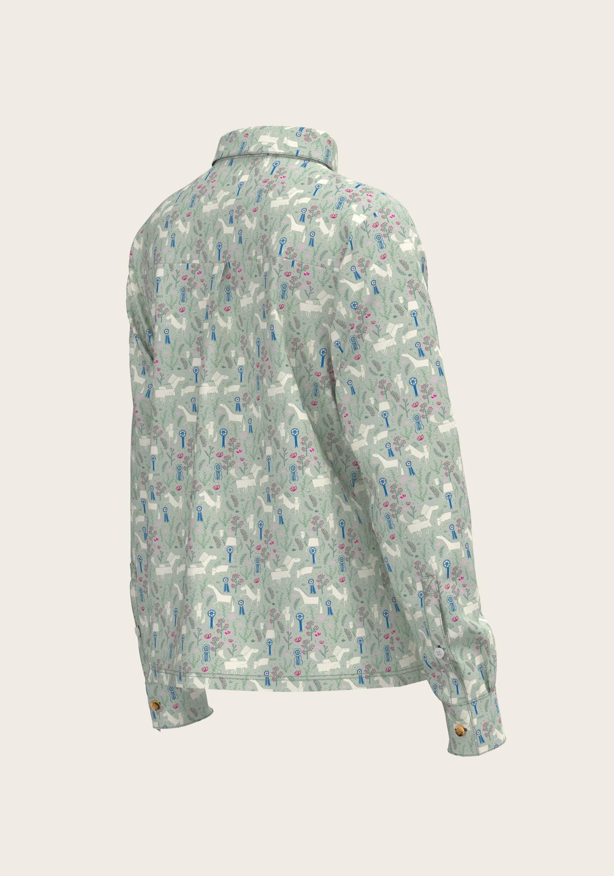 Rosettes on Lime Loose Fitting Button Shirt