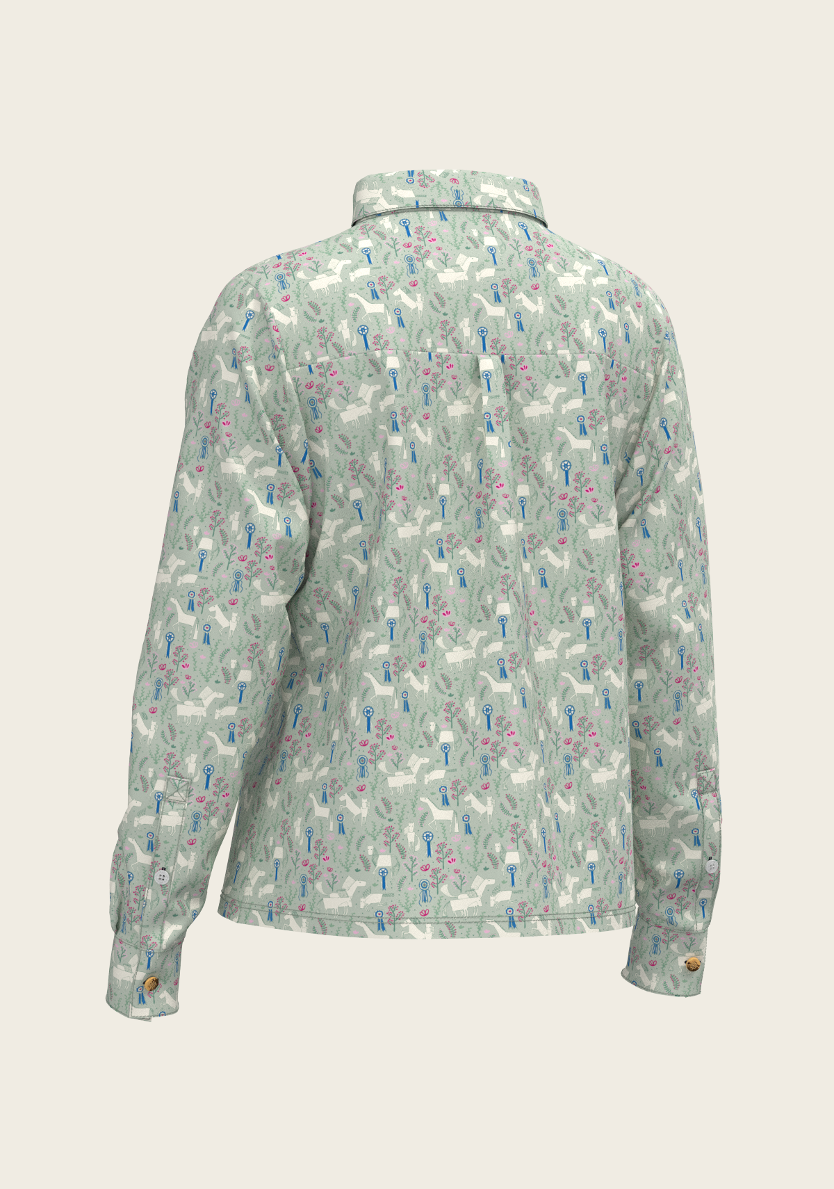 Rosettes on Lime Loose Fitting Button Shirt