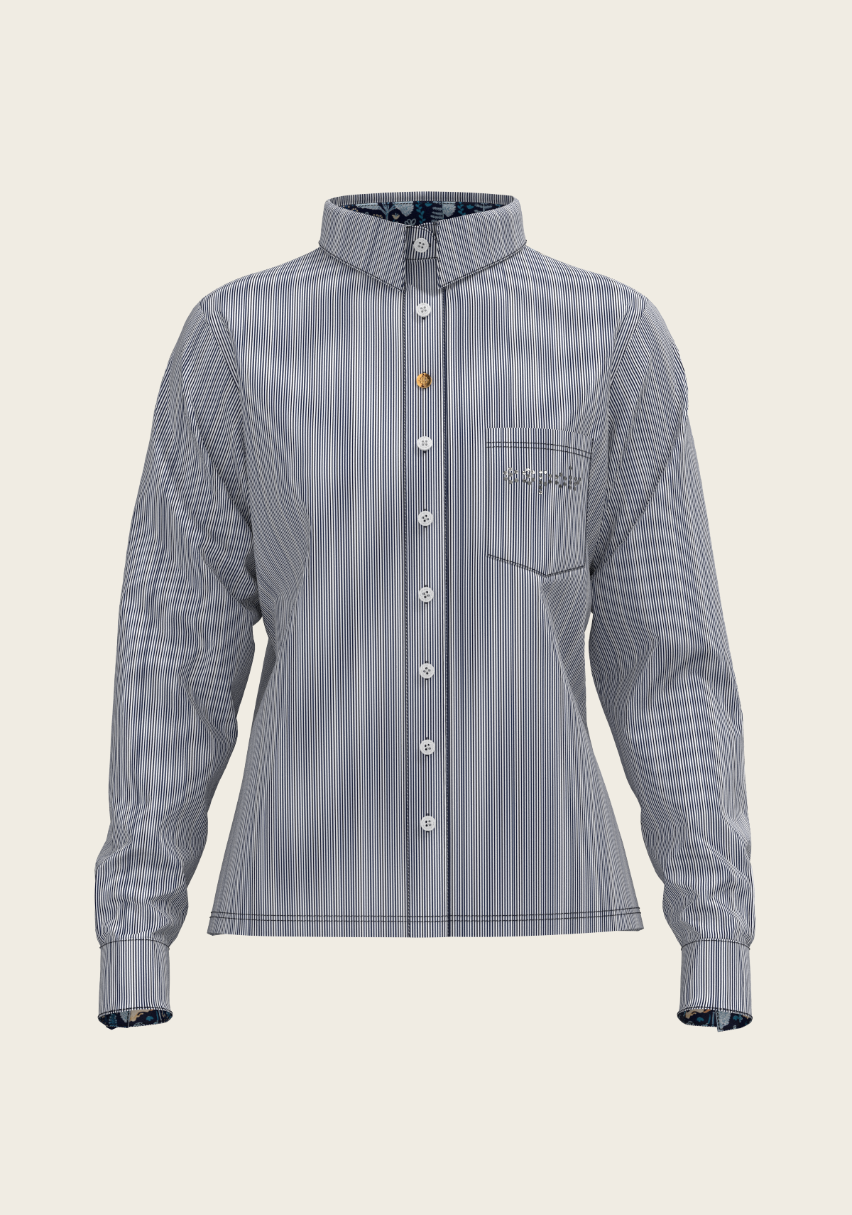 Stripes on Navy Loose Fitting Button Shirt