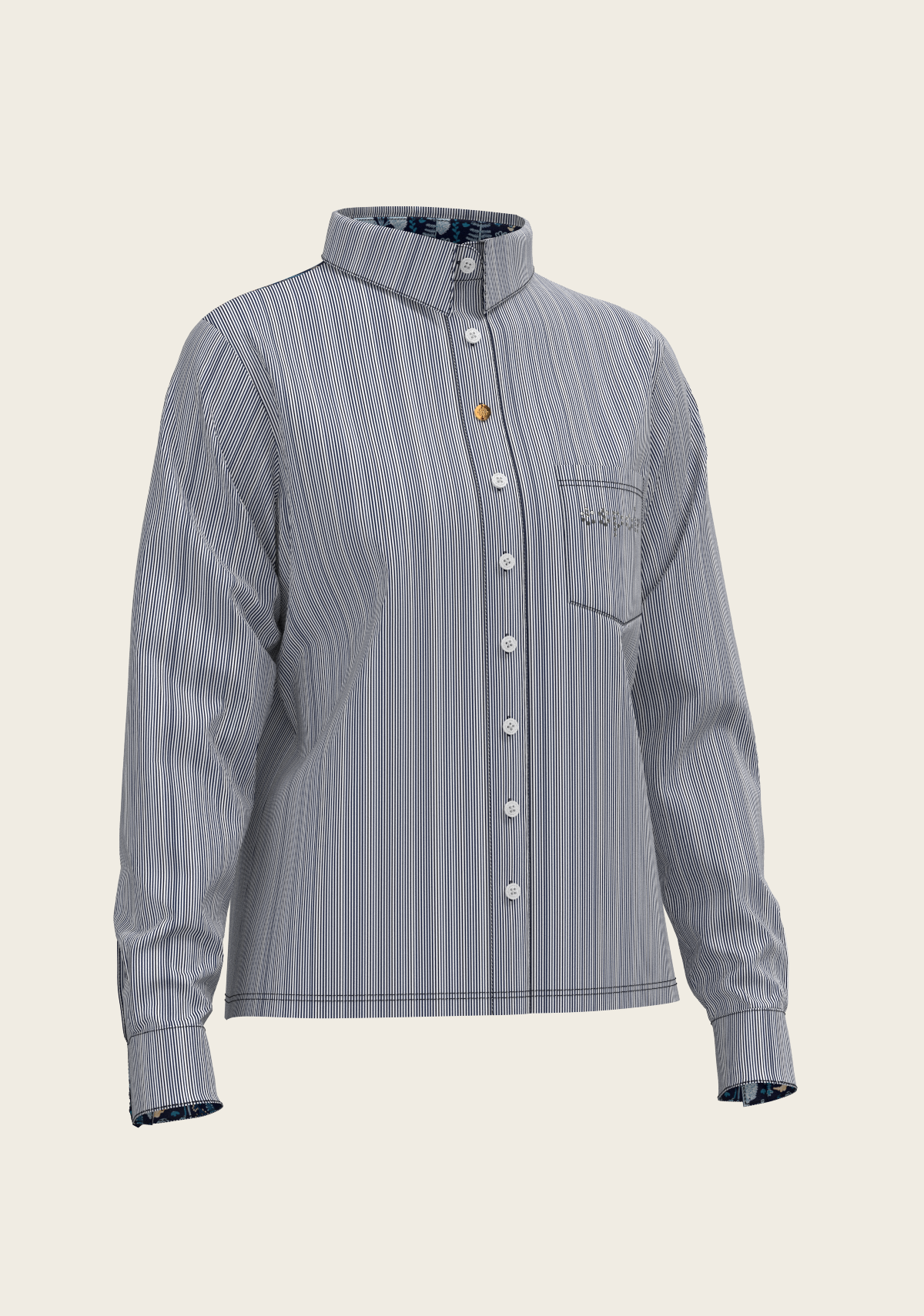 Stripes on Navy Loose Fitting Button Shirt