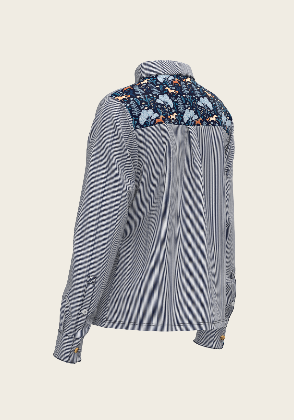 Stripes on Navy Loose Fitting Button Shirt