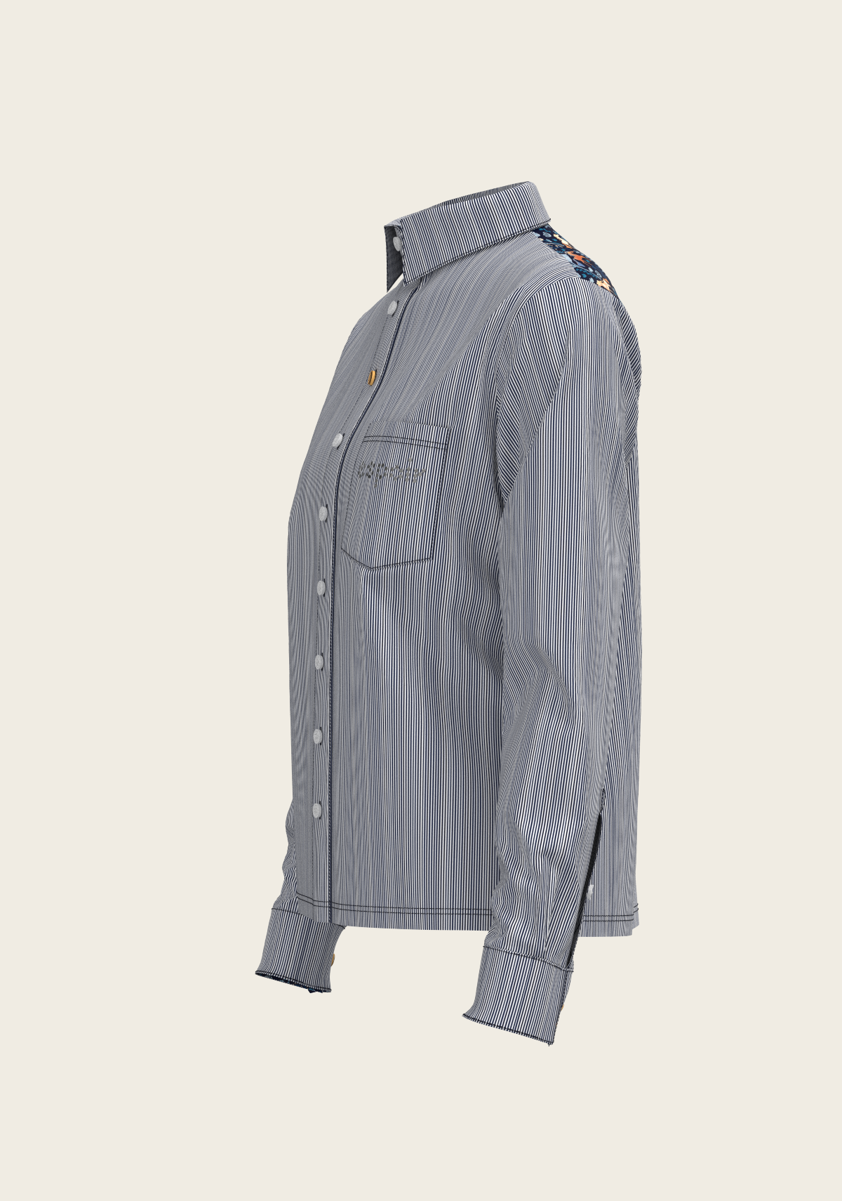 Stripes on Navy Loose Fitting Button Shirt