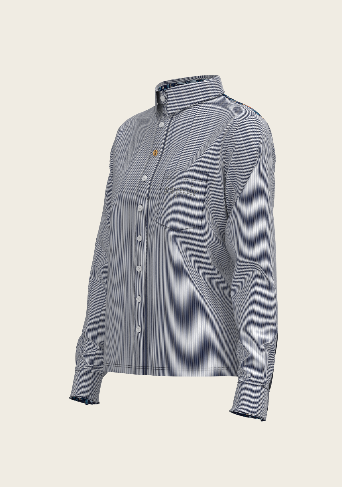 Stripes on Navy Loose Fitting Button Shirt