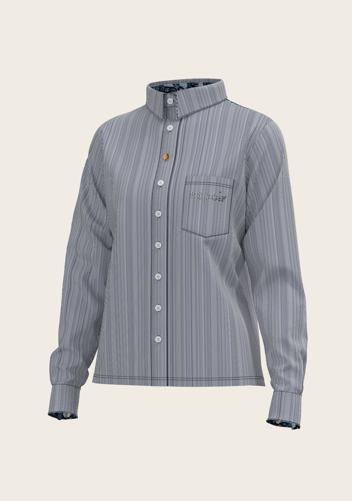 Stripes on Navy Loose Fitting Button Shirt