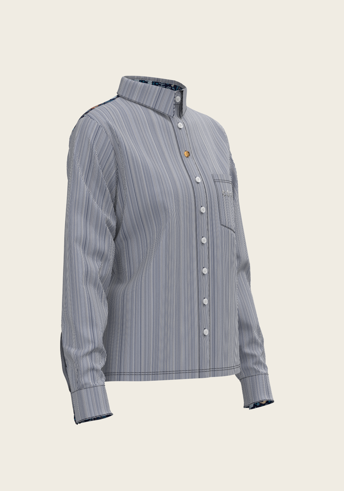 Stripes on Navy Loose Fitting Button Shirt