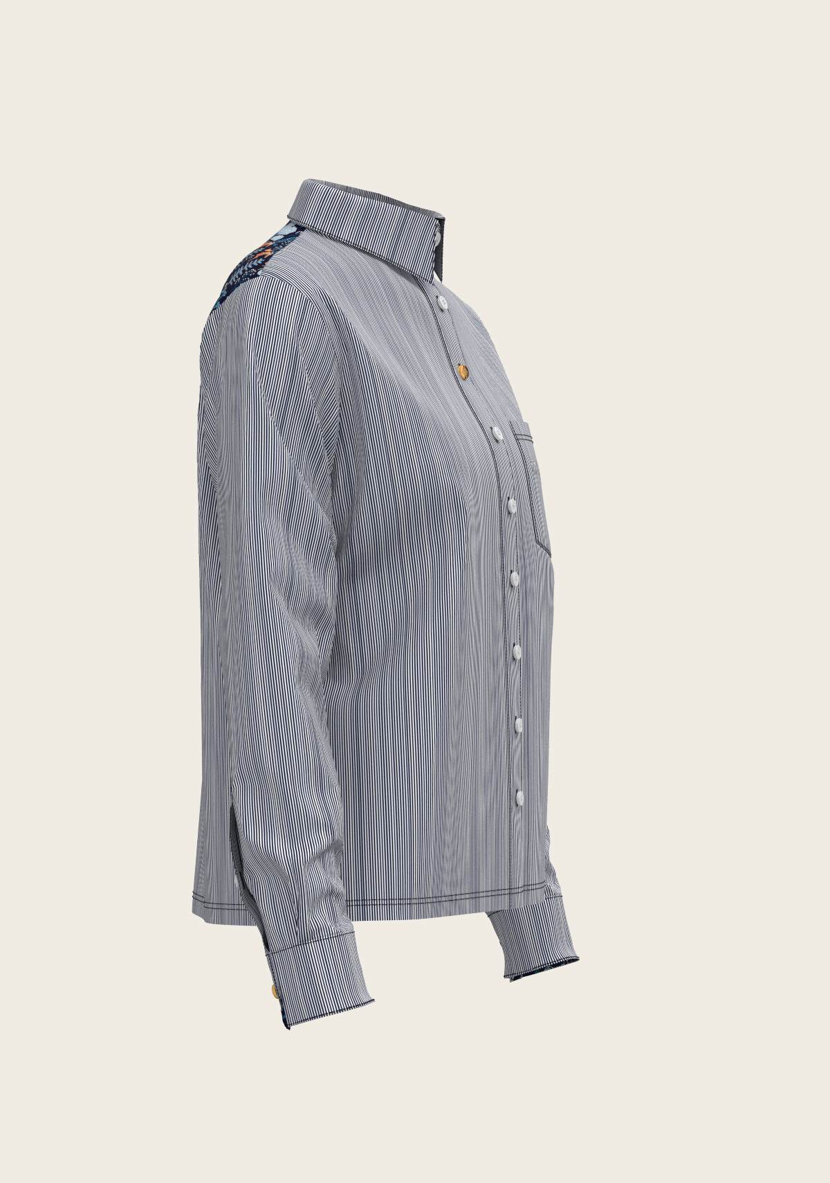 Stripes on Navy Loose Fitting Button Shirt