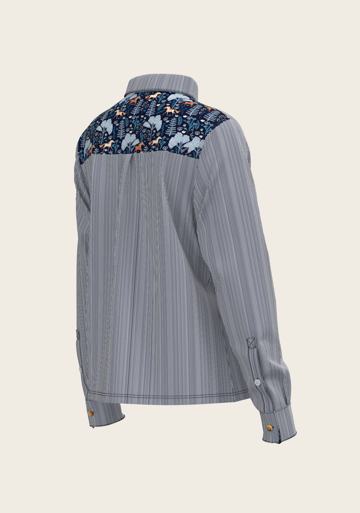Stripes on Navy Loose Fitting Button Shirt