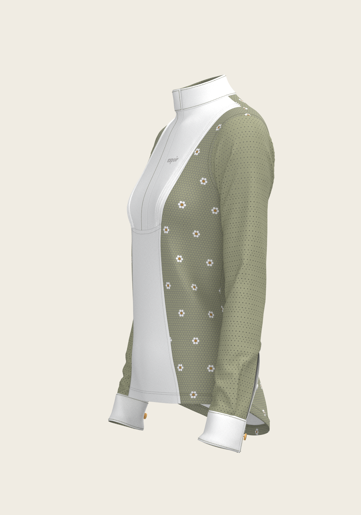 Mosaic Daises in Olive Short Pleated Long Sleeve Show Shirt