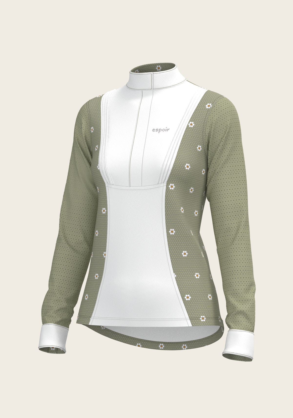 Mosaic Daises in Olive Short Pleated Long Sleeve Show Shirt