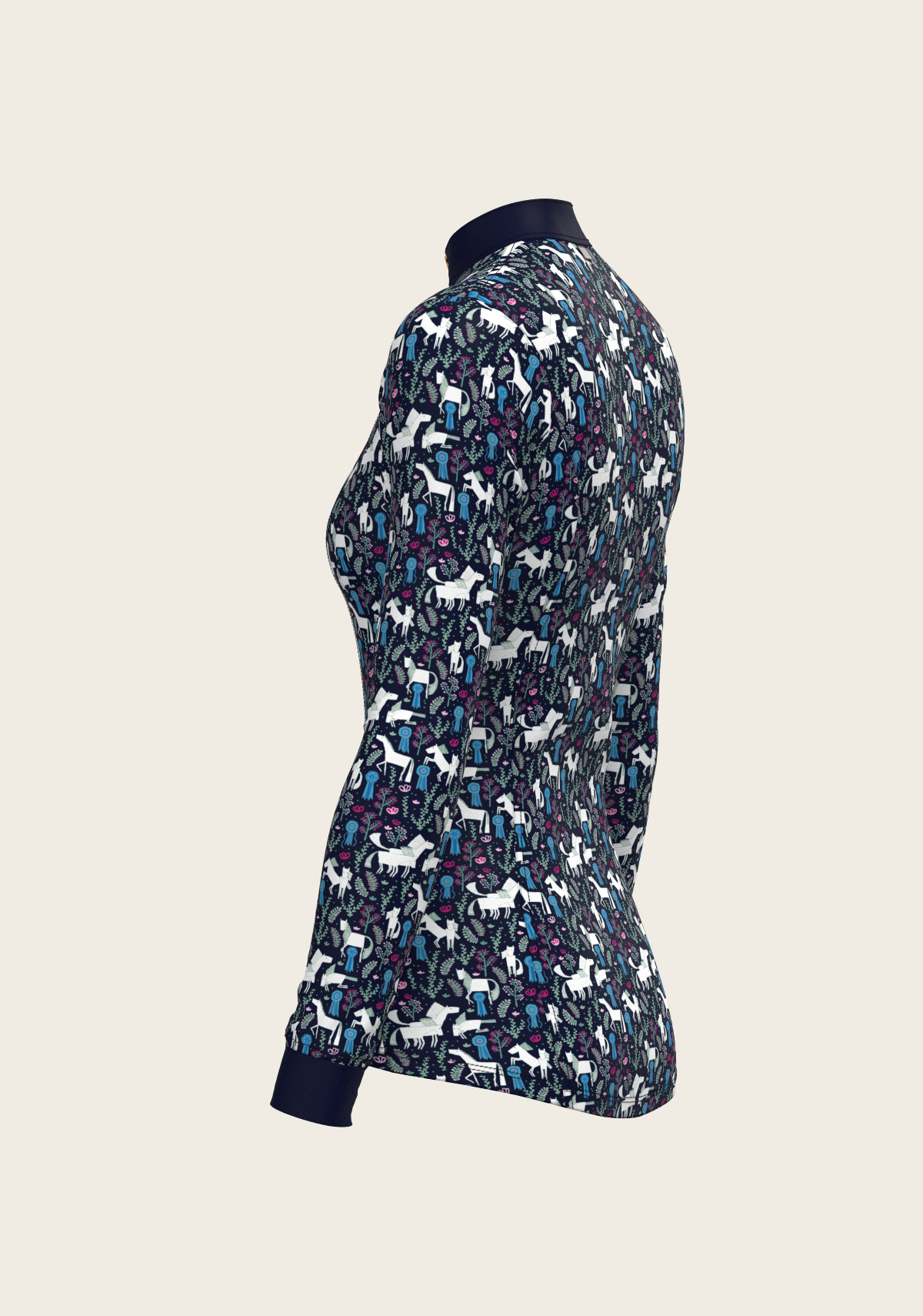 Rosettes on Navy Quarter Zip Sun Shirt