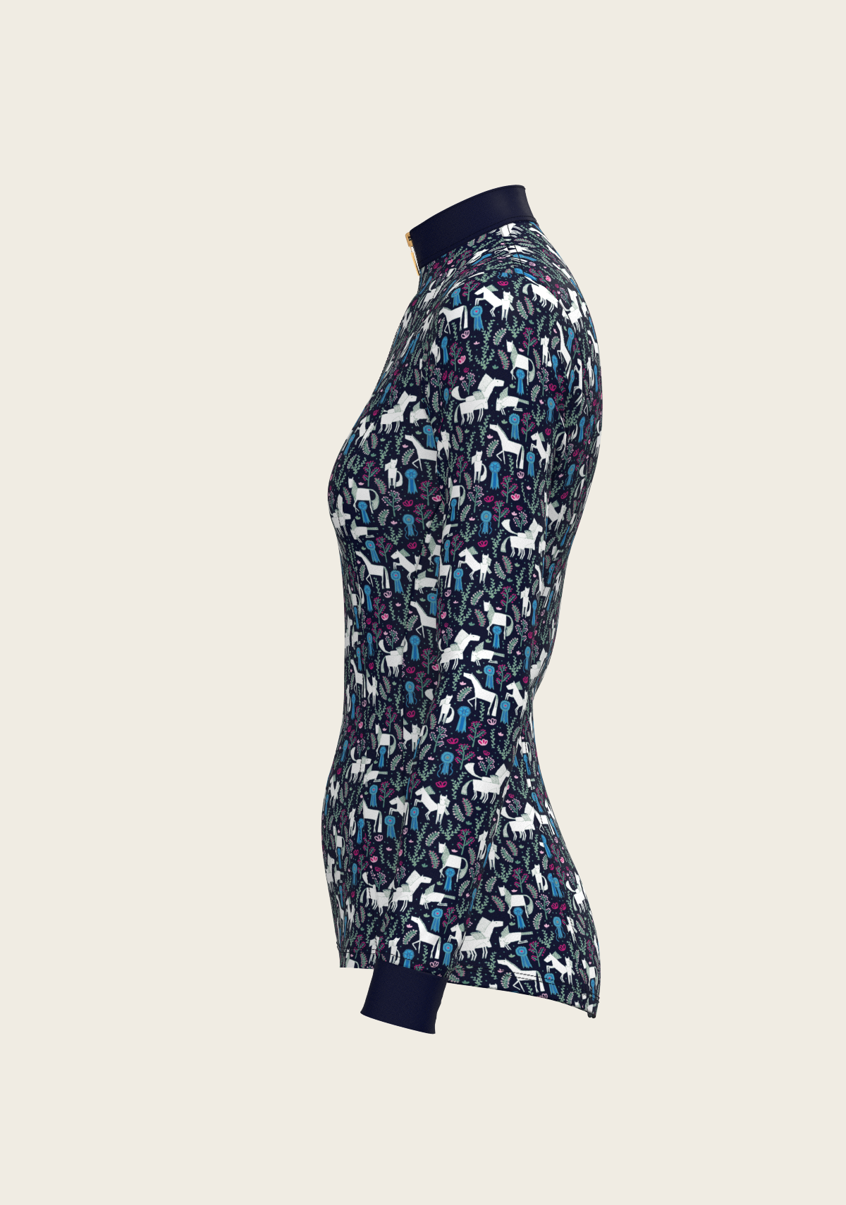 Rosettes on Navy Quarter Zip Sun Shirt