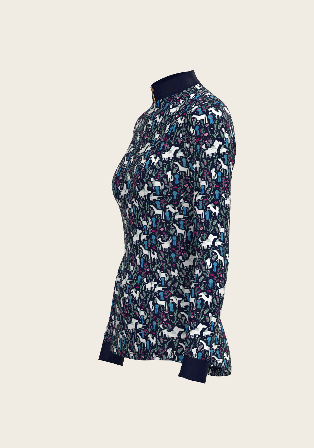 Rosettes on Navy Quarter Zip Sun Shirt